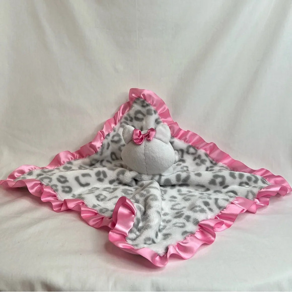 Okie Dokie Kitty Cat Baby Lovey Security Blanket Leopard Pink Satin Rattles. - Picture 3 of 10